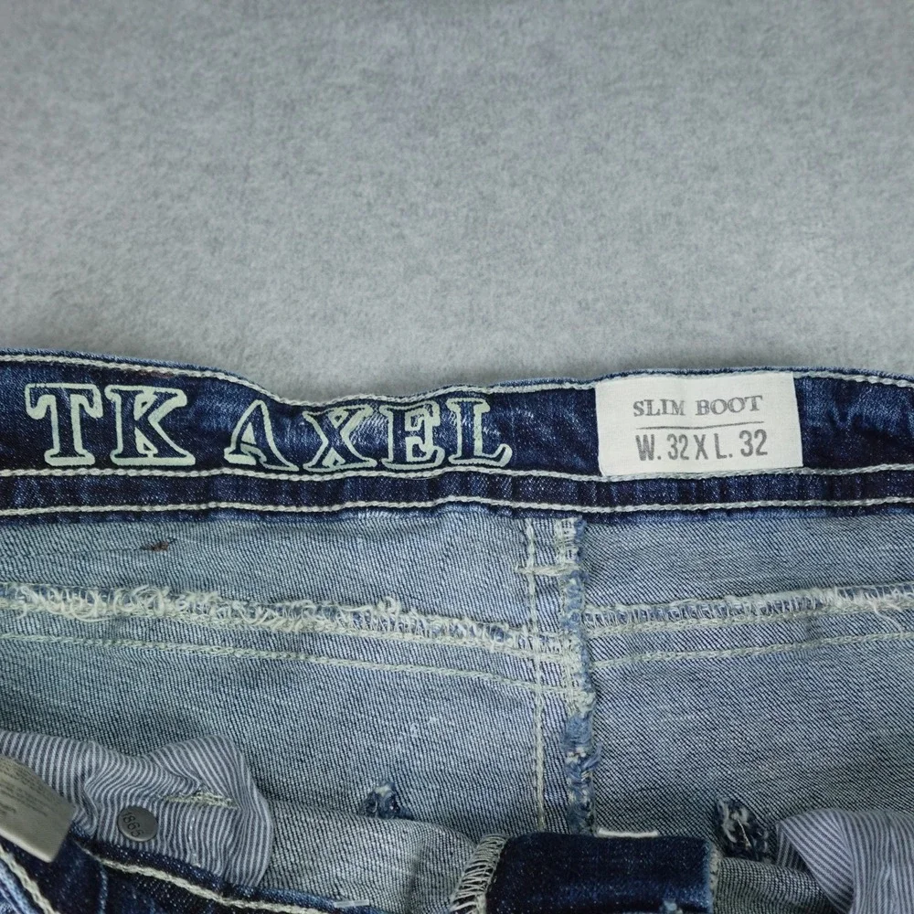 TK Axel Jeans Mens 32x32 Blue Faded Slim Boot Embroidered Flap Pocket